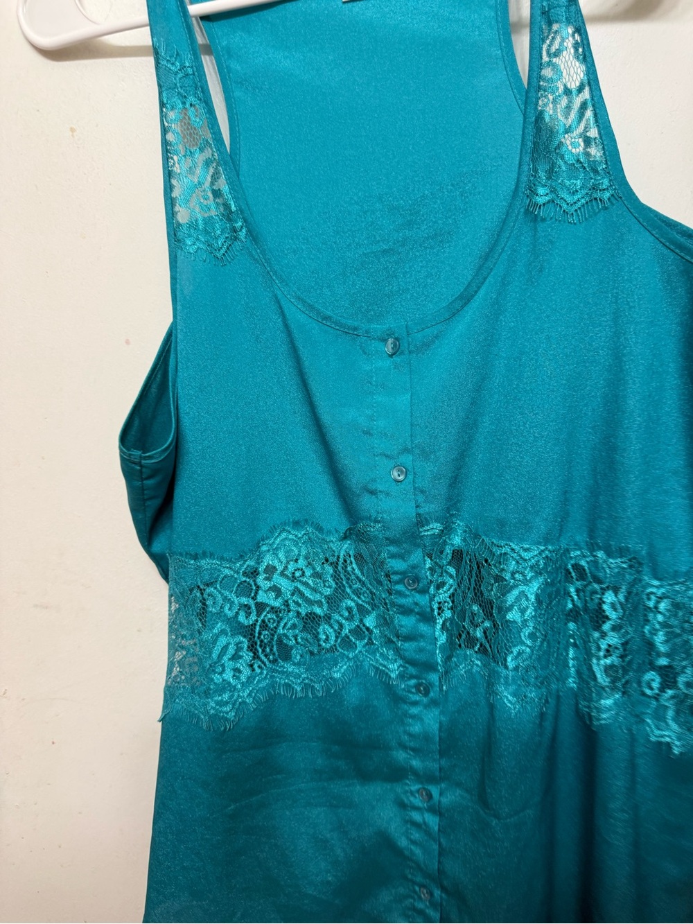 Ambiance Teal Satin Lace-Accent Tank Dress